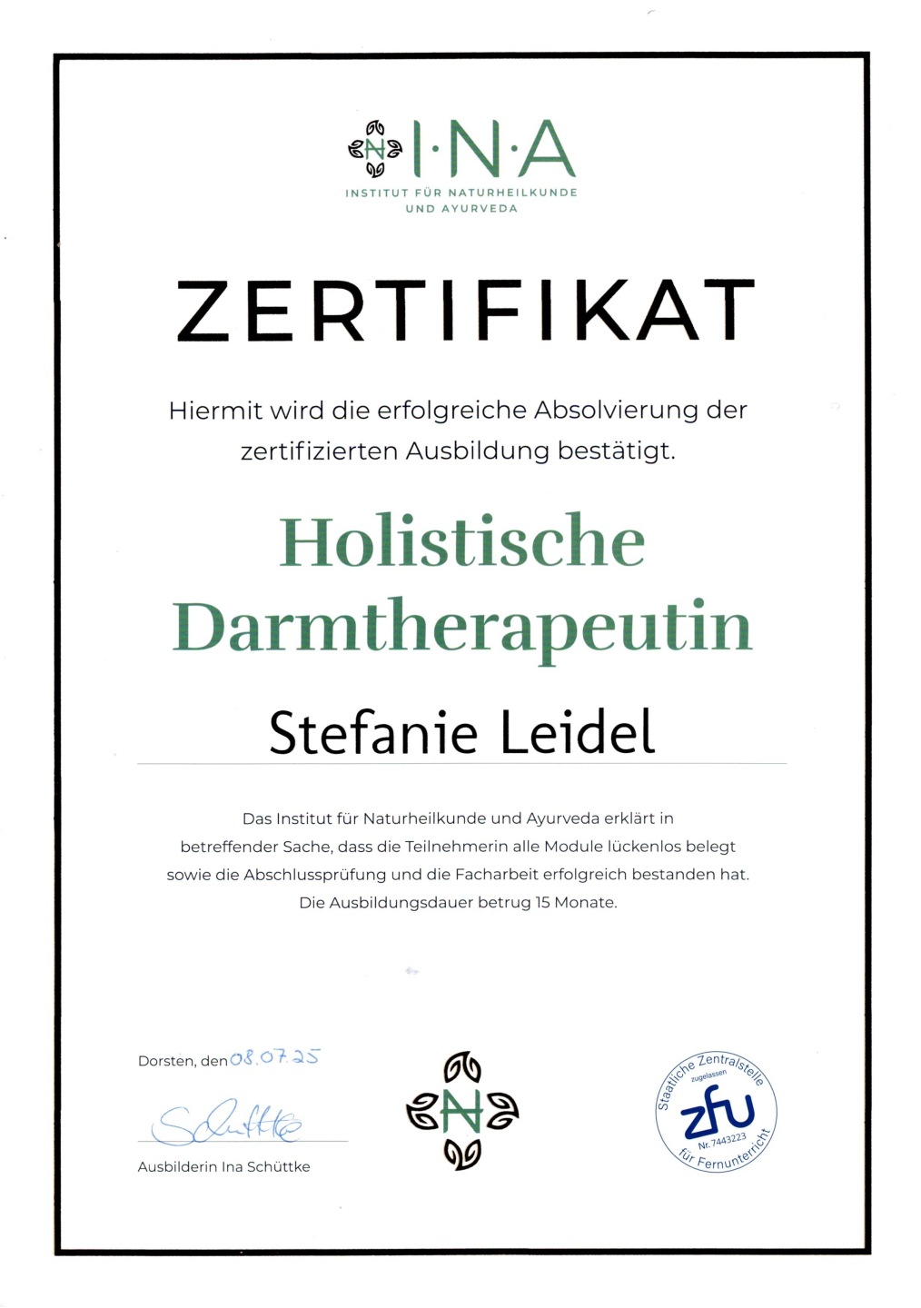 Zertifikat INA 2025